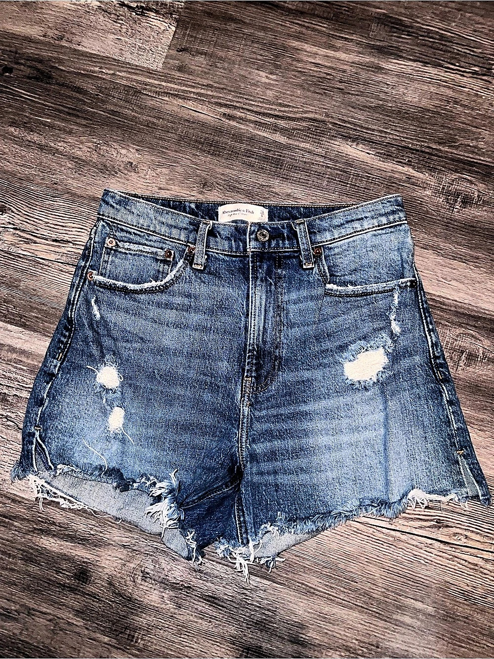 Abercrombie & Fitch Curve Love High Rise 4" Shorts Blue Waist 28